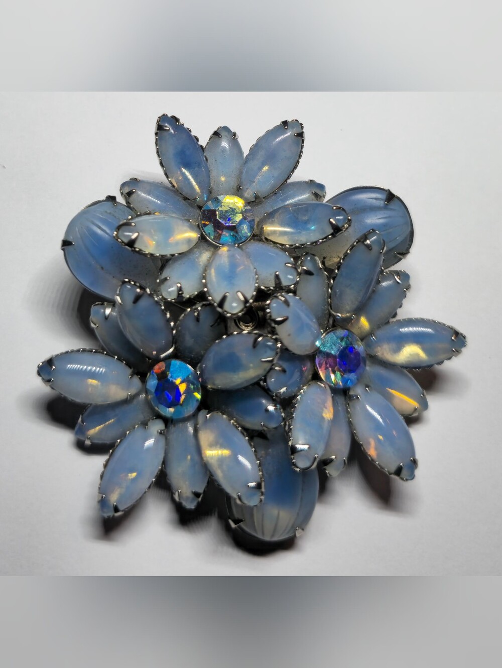 Large Givre Opalite  Flower Burst Pin Brooch